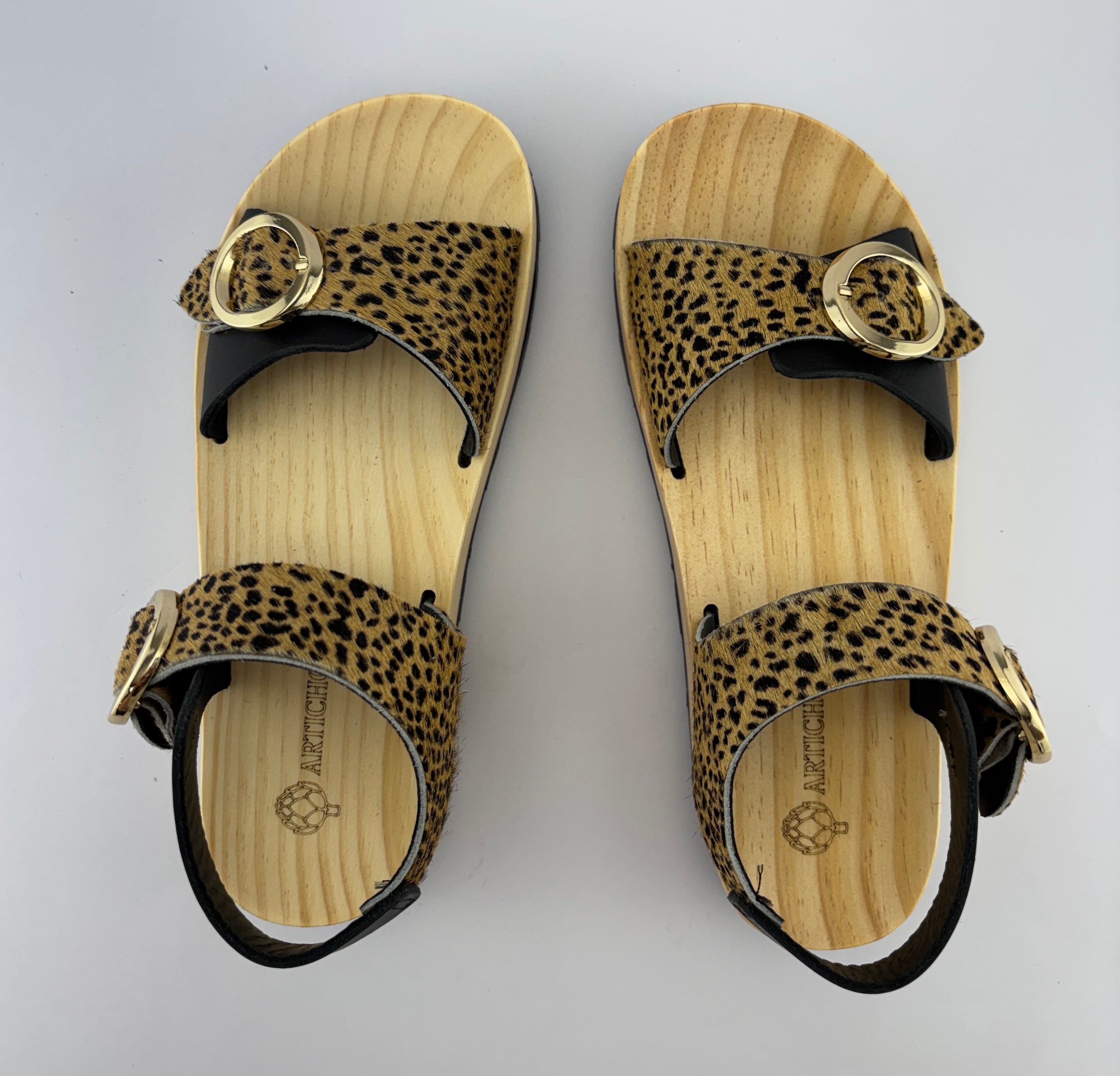 Areca Animal Print Leopard – Sandalia de Madera Natural
